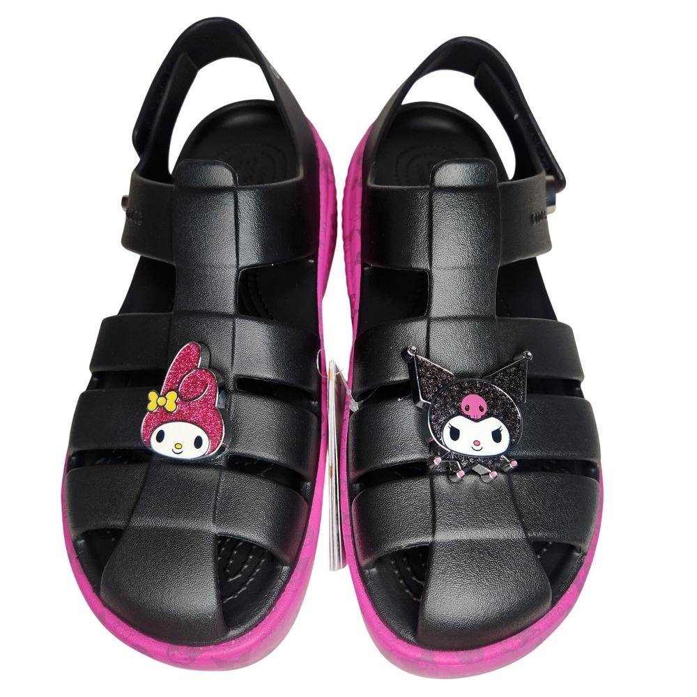 CROCS Sandals W9 M11 Black Pink Platform Hello Kitty Kuromi Whimsigoth NEW - Picture 2 of 7